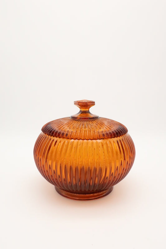 1970's Ribbed Amber Lidded Catch-all