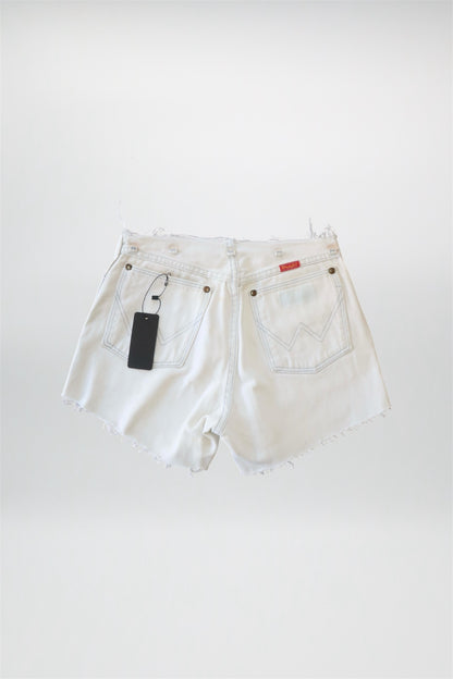 Distressed White Denim Wrangler Shorts