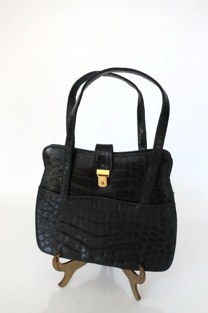 Black Crocodile Leather Handbag