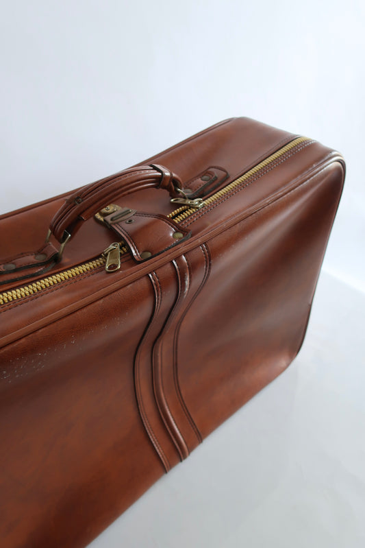 Ykk Brown Leather Suitcase