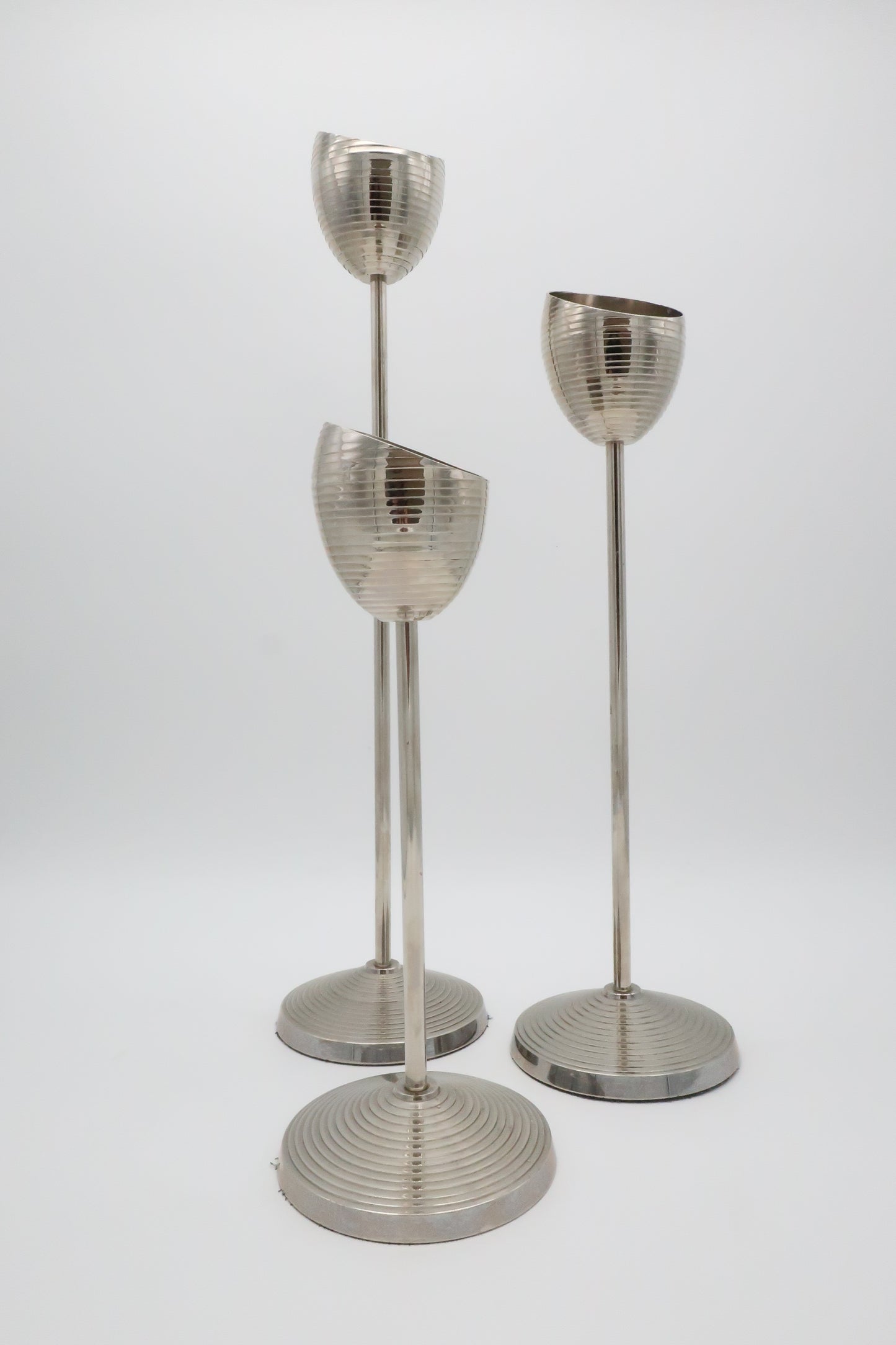 1970's Chrome Spiral Candle Holder Set