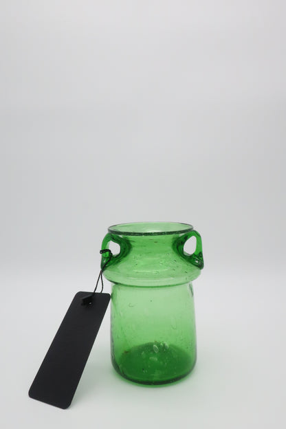 Handblown Handled Green Vase