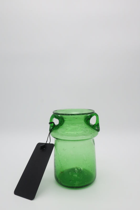 Handblown Handled Green Vase