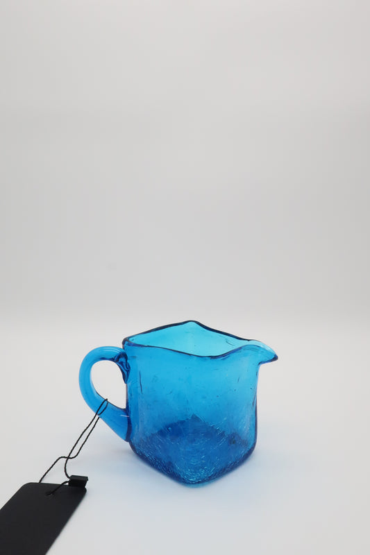Handblown Blue Crackle Pitcher