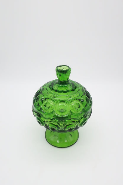 Moon and Stars Green Lidded Compote