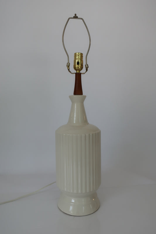 Danish White Ceramic & Teak Lamp