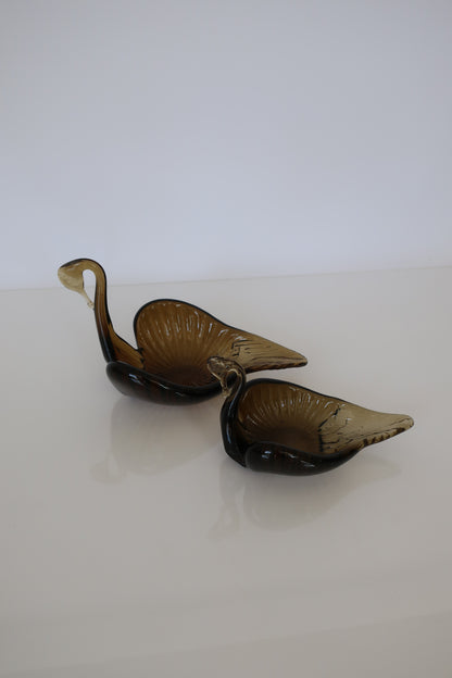 Italian Olive Swan Ashtray Set