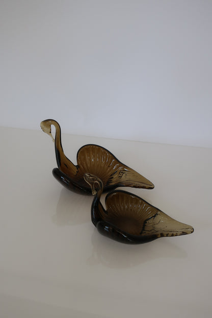 Italian Olive Swan Ashtray Set