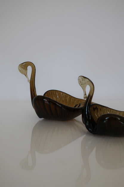 Italian Olive Swan Ashtray Set