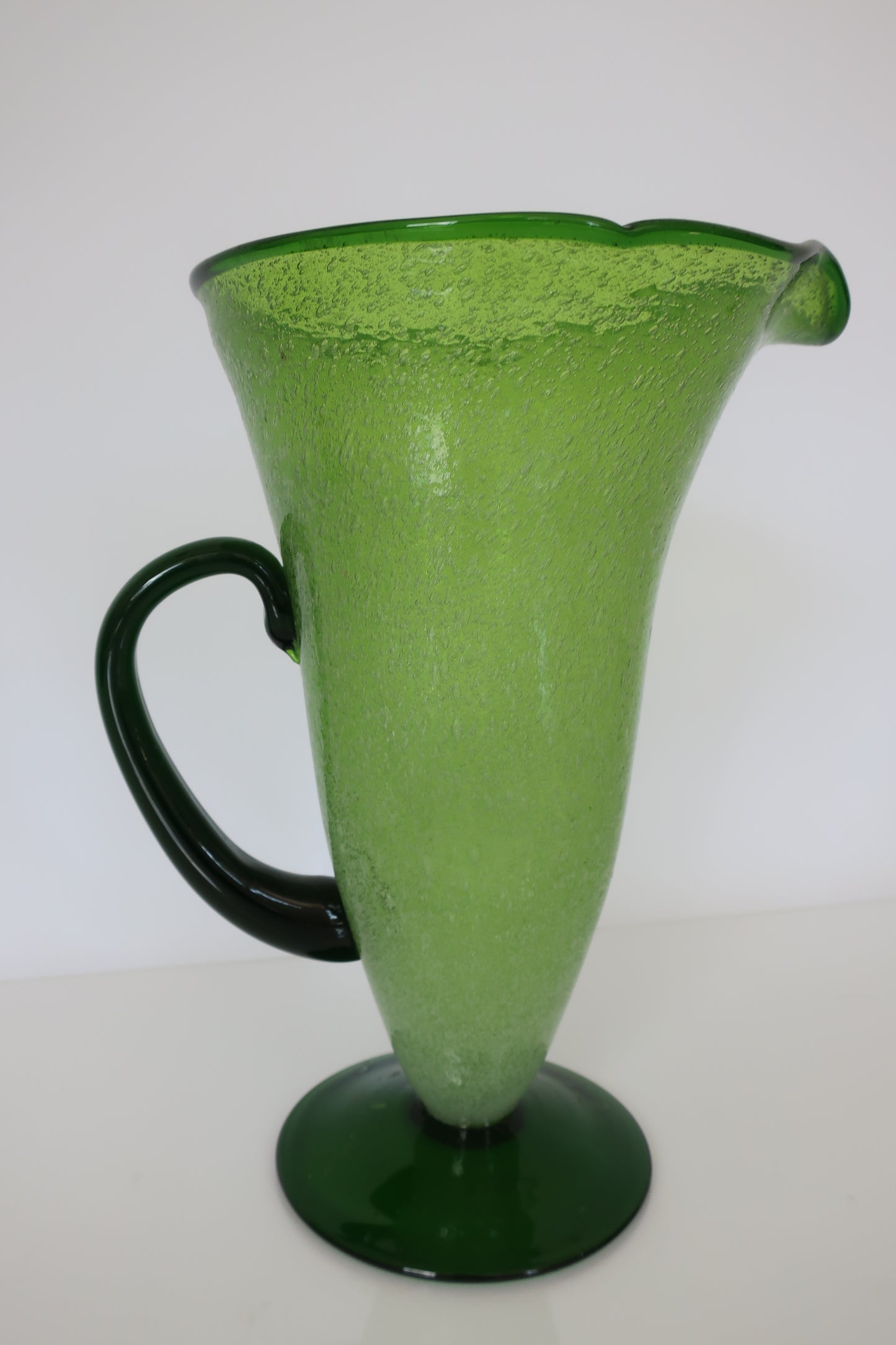 Handblown Green Pinch Pitcher