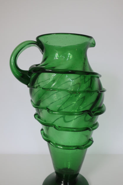 Handblown Green Spiral Pitcher