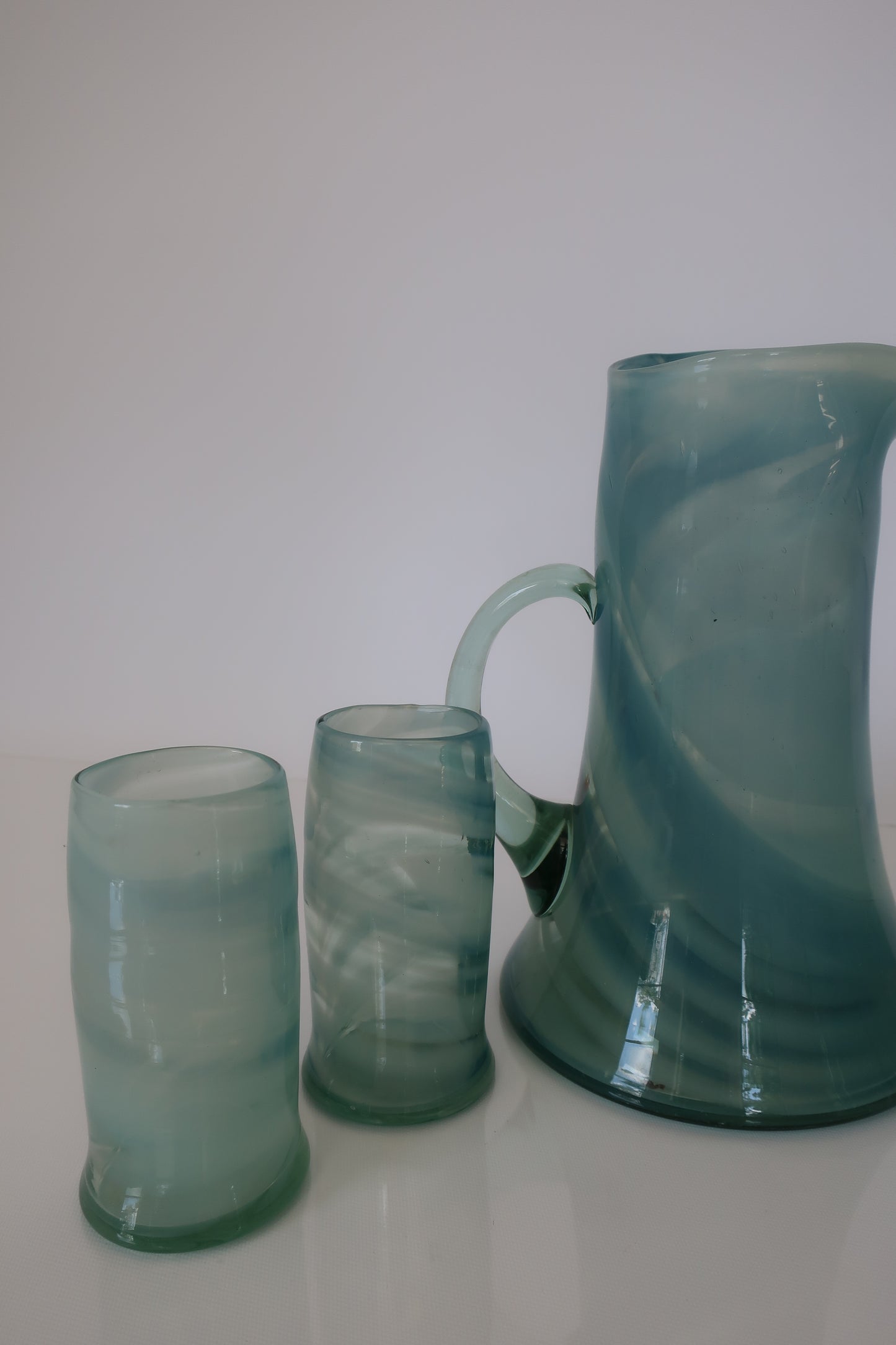 Handblown Blue Swirl Pitcher Set